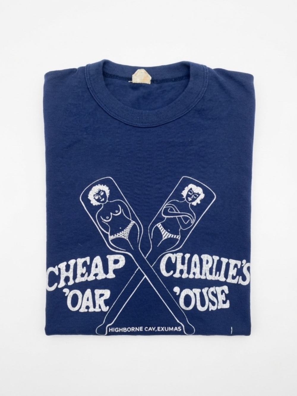 Rare Vintage 70s/80s Cheap Charlie's Oar House Highbourne Cay Navy T-Shirt